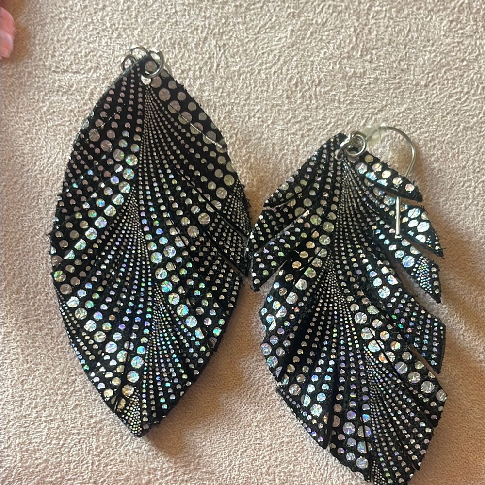Elegant Black and Silver Leaf Earrings